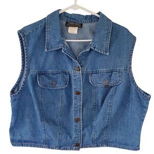 Vintage Chorus Blues Denim Vest Women's Medium Pockets Button Front Sleeveless